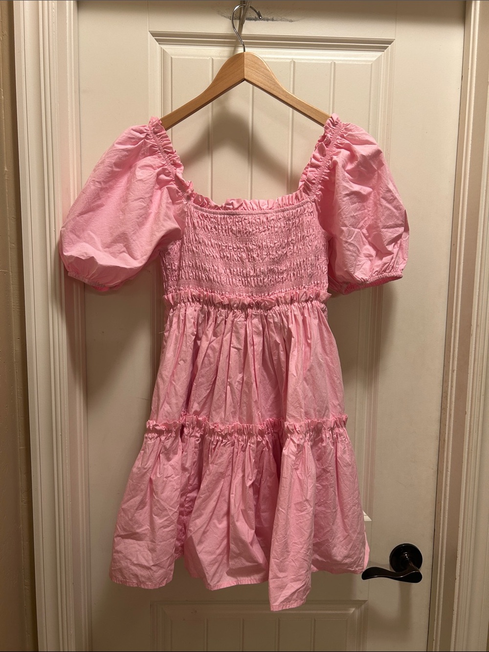 MABLE S Pink Puff-Sleeve Smocked tiered  Dress